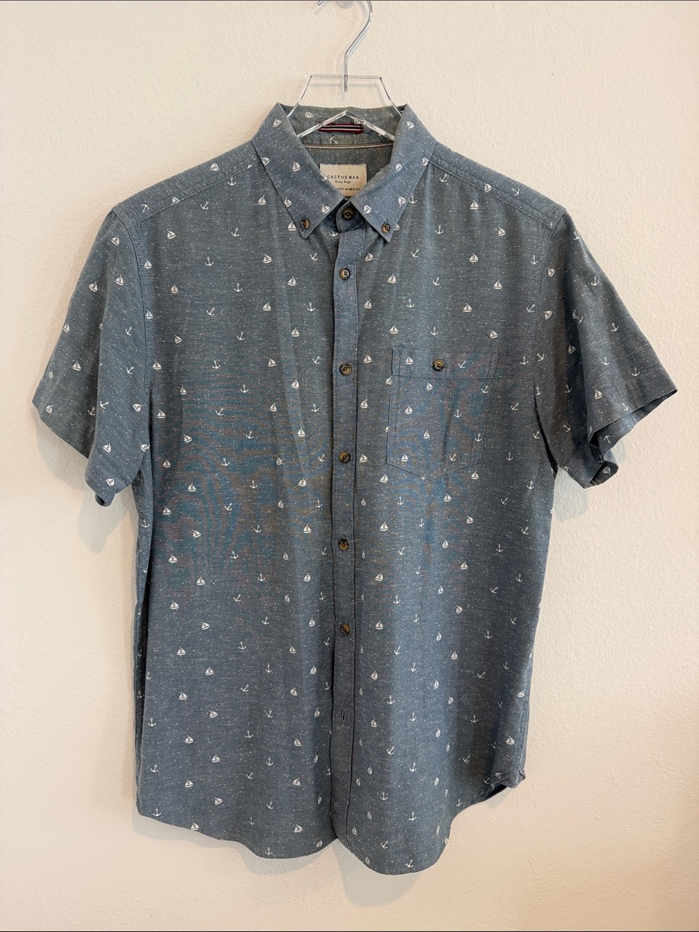 Men's Short-Sleeve Button-Down Shirt with Nautical Print - Blue